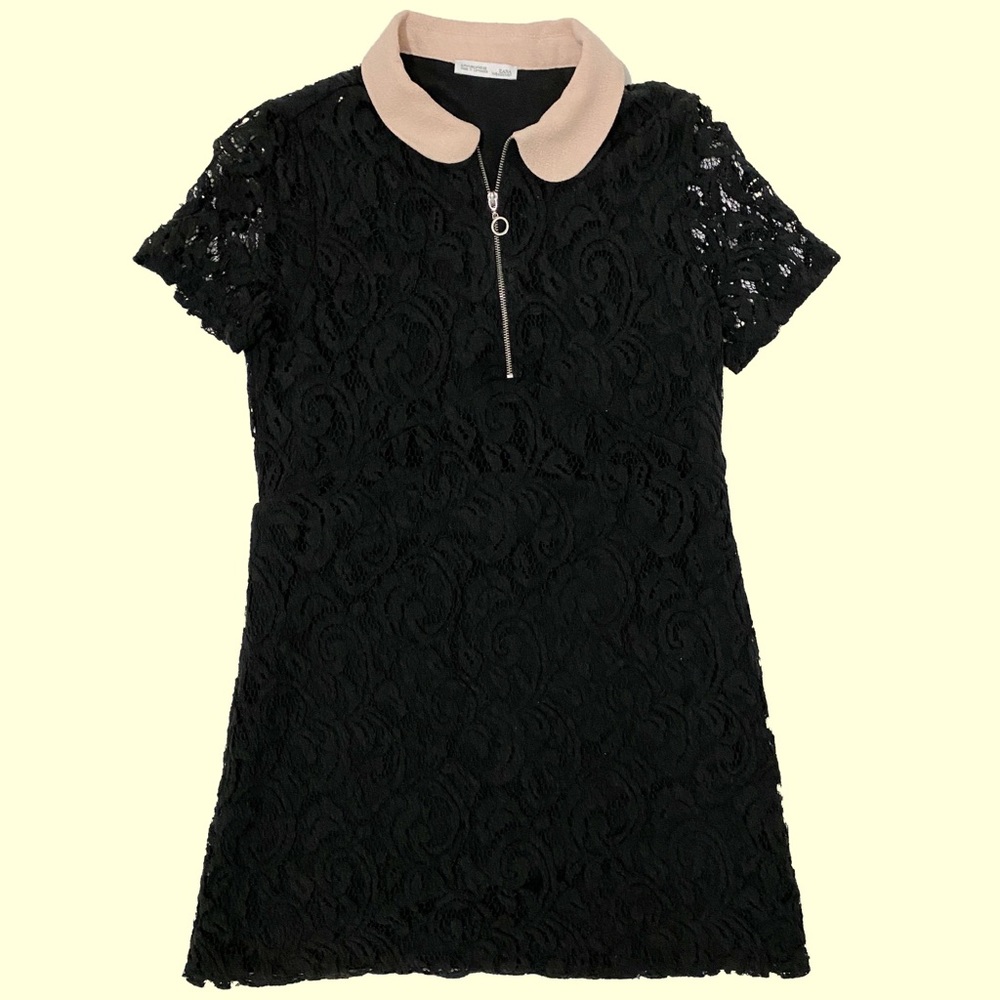 Zara Black Lace Dress with Nude Collar